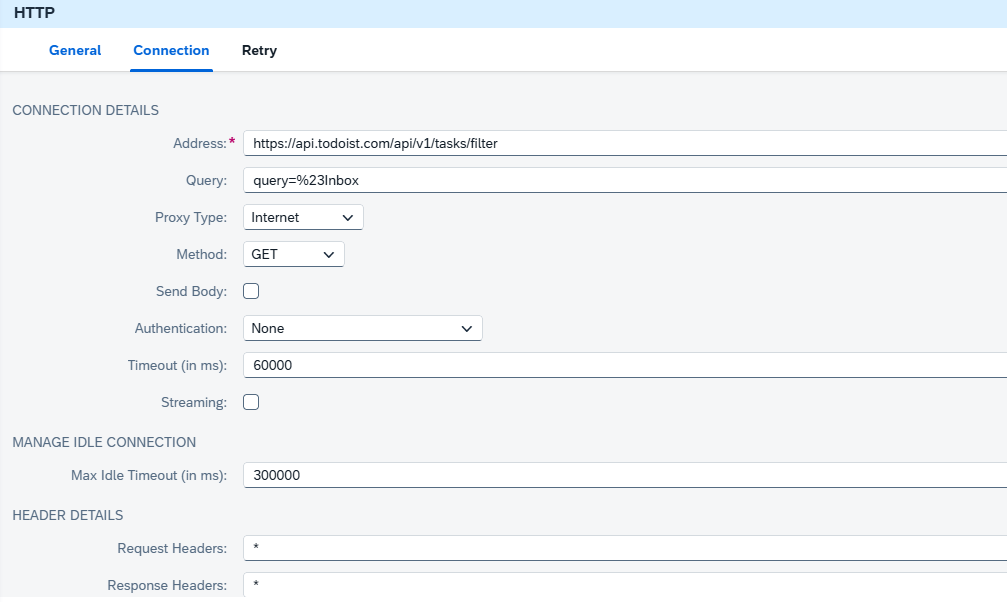 HTTP receiver adapter connection settings